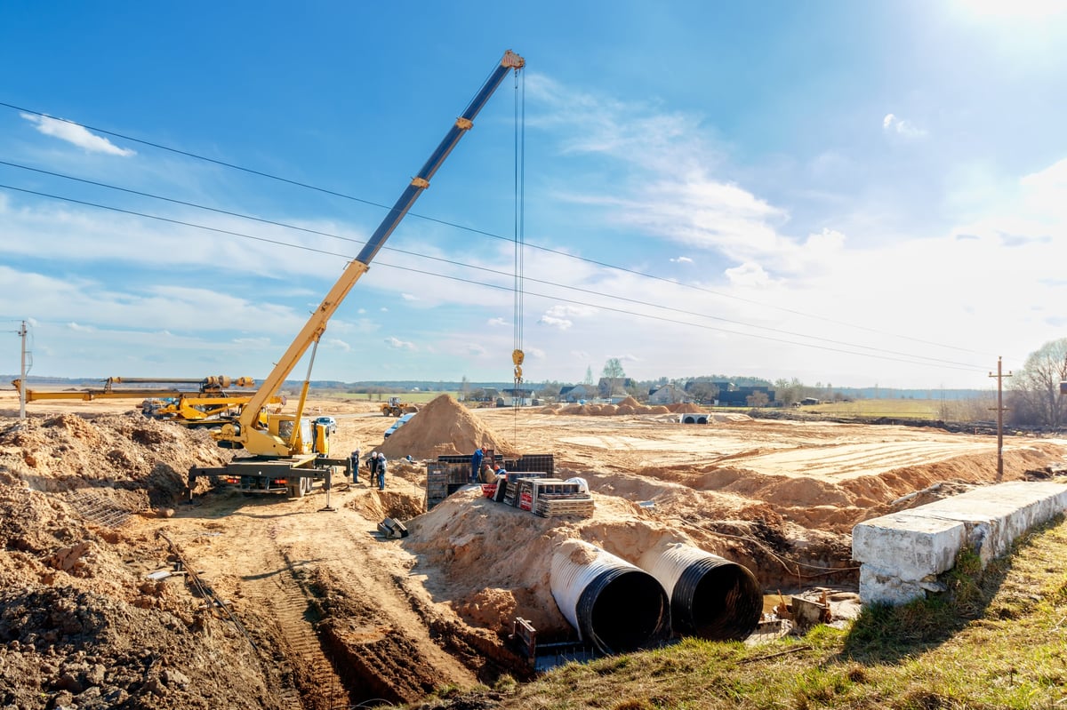 Concrete manhole and stormwater structure under construction